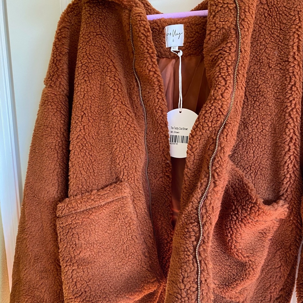 Princess Polly Brown Teddy Coat Size M/L